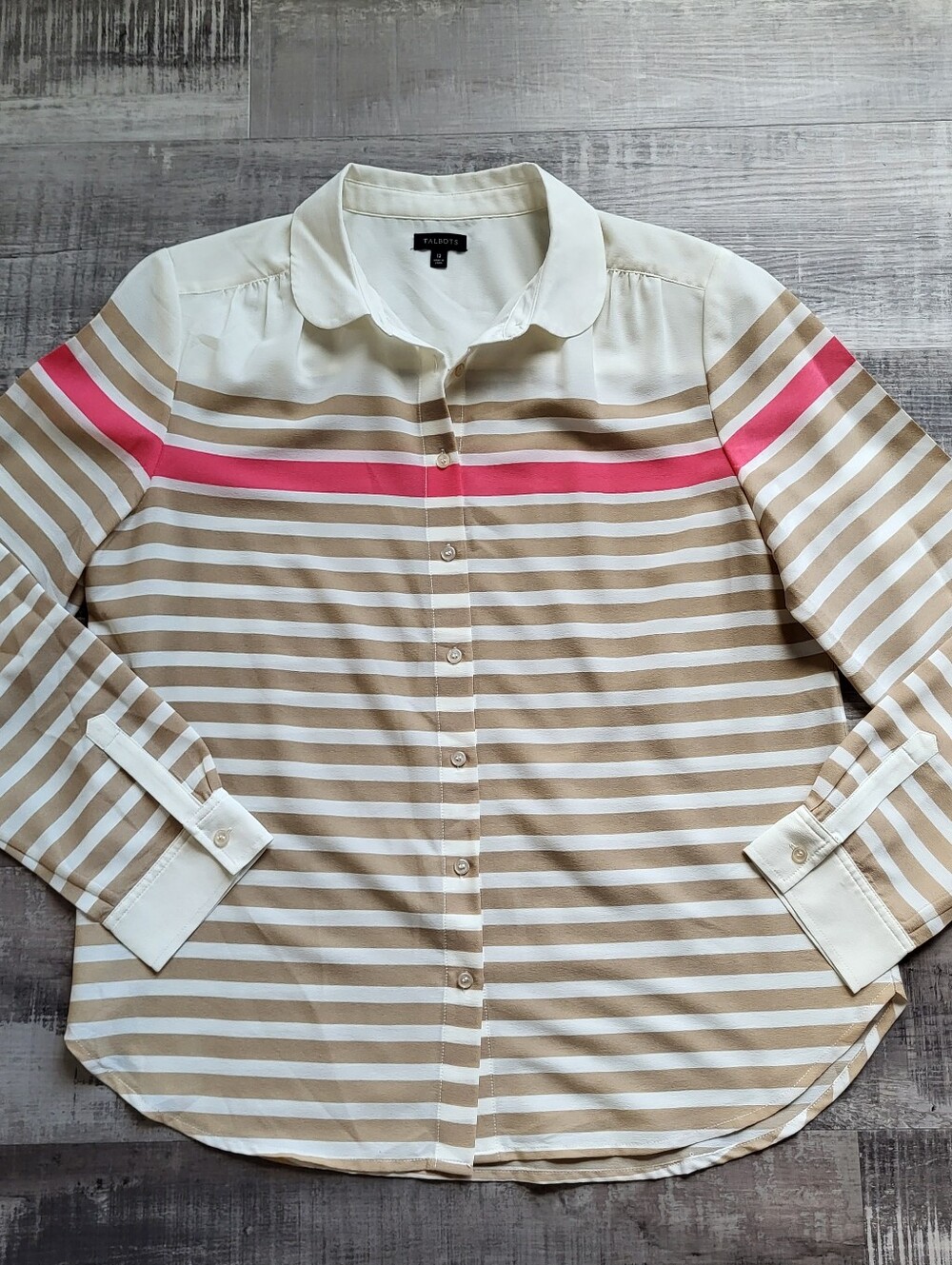 Talbots Size 12 Striped Button Down Blouse Business Casual Preppy Office Wear